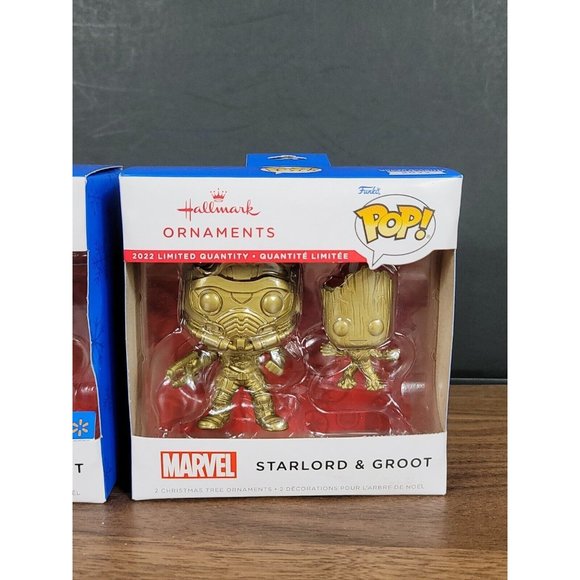 Funko Pop Hallmark Ornaments Starlord & Groot GOLD Chase & Common 4 Pops NEW - Picture 2 of 11